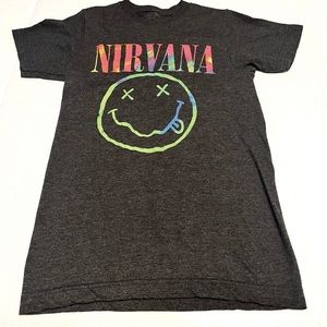 Nirvana Womens Size Small Grey Gray Short Sleeve Shirt Kurt Cobain‎ Grunge 90s